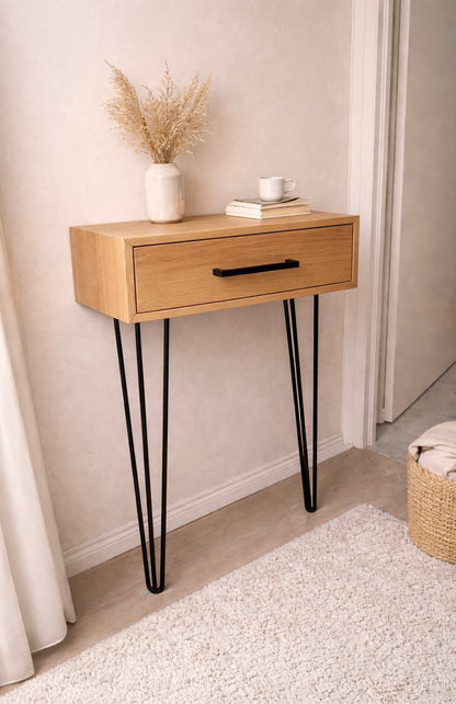 Konsole aus Massivholz Eiche mit Schublade | Soft Close Auszug | Hairpin Beine | Griff oder Push-to-Open | Flurtisch