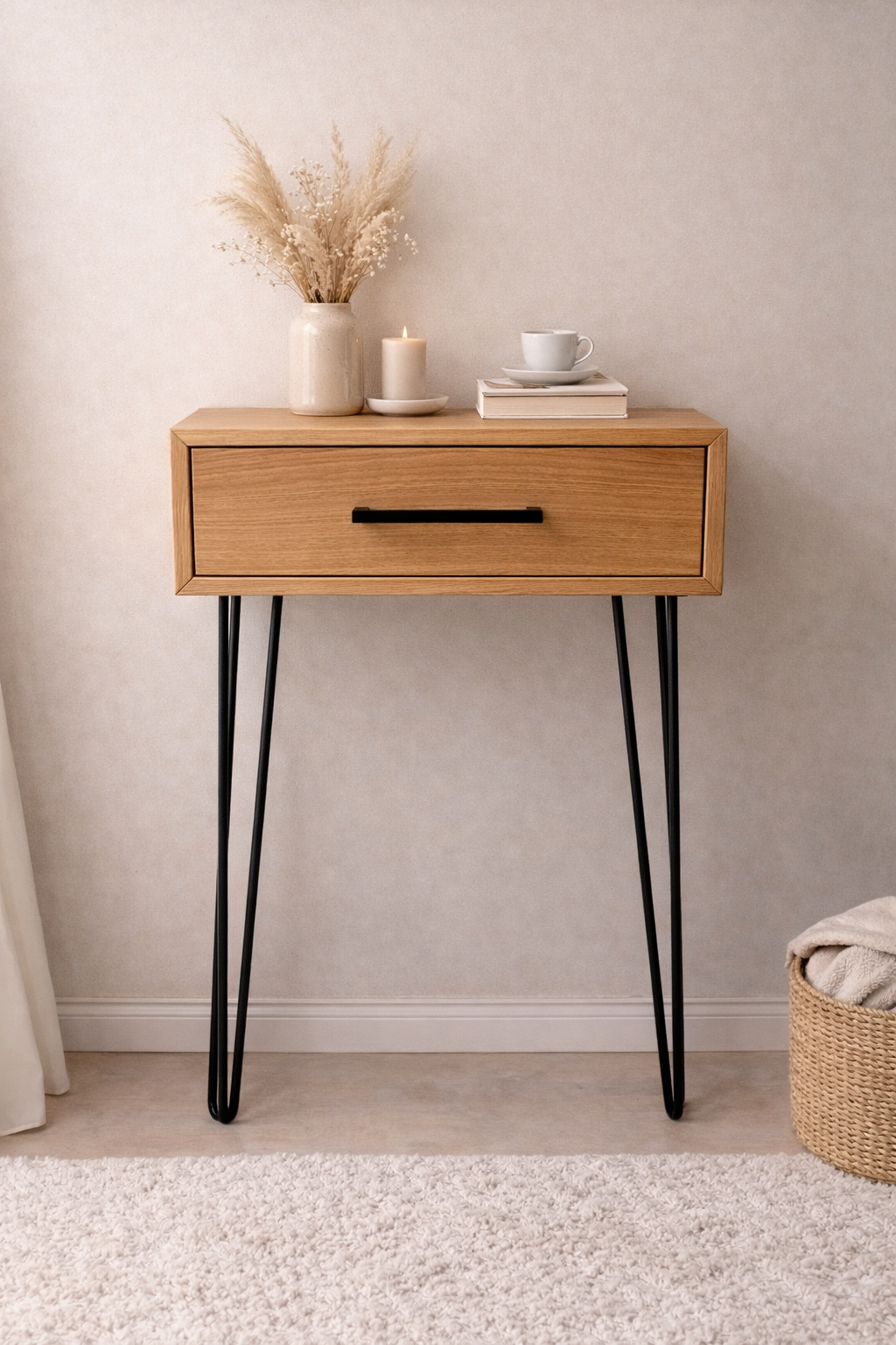 Konsole aus Massivholz Eiche mit Schublade | Soft Close Auszug | Hairpin Beine | Griff oder Push-to-Open | Flurtisch